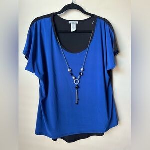 Vintage Forever Jade Women’s Blouse Blue Black Necklace Accent Top Size XL